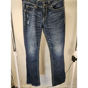 BKE Culture Bootcut Jeans Womens 31XL Dark Wash Distressed Thick Stitch